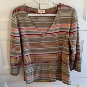 JACKPOT long sleeved V-Neck Striped cotton sweater in Multi Tan Colour SIZE X 3